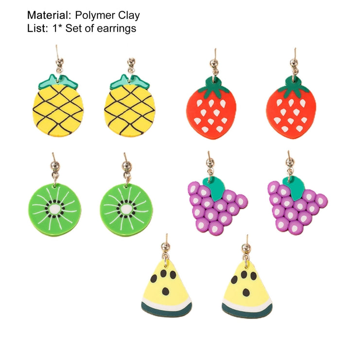 5 Pairs Dangle Earrings Cute Fruit Shape Polymer Clay Durable Lady Drop Earrings for Dating Image 11