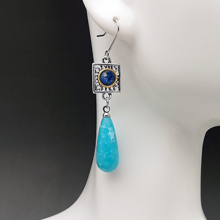 Women Earrings Faux Turquoise Water Drop Shape All Match Long Dangle Earrings for Gift Image 7