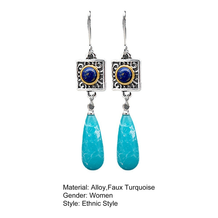 Women Earrings Faux Turquoise Water Drop Shape All Match Long Dangle Earrings for Gift Image 11