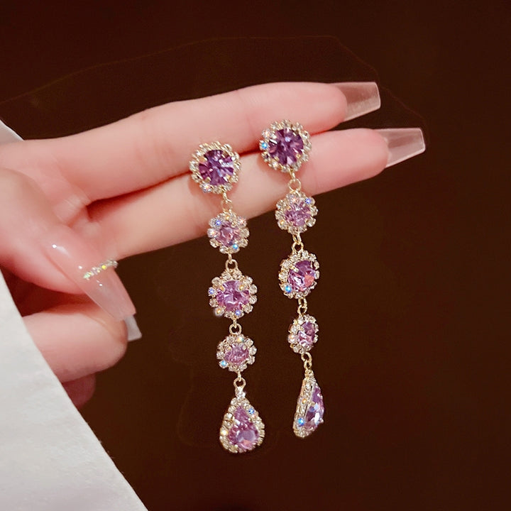 1 Pair Women Earrings Long Sparkling Rhinestone Luxury Dangle Earrings for Prom Image 3