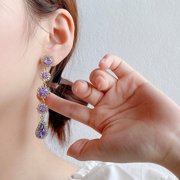 1 Pair Women Earrings Long Sparkling Rhinestone Luxury Dangle Earrings for Prom Image 4