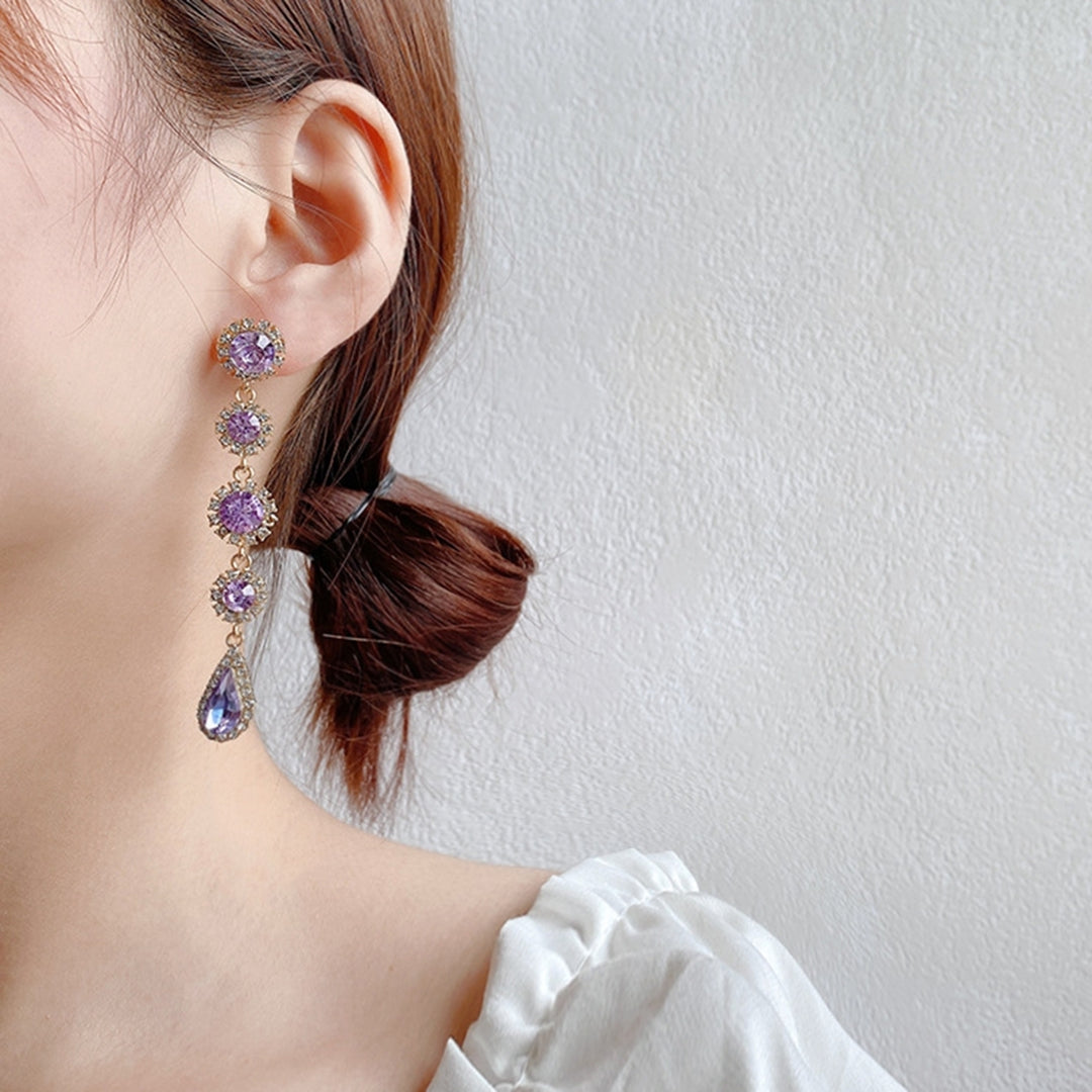 1 Pair Women Earrings Long Sparkling Rhinestone Luxury Dangle Earrings for Prom Image 7
