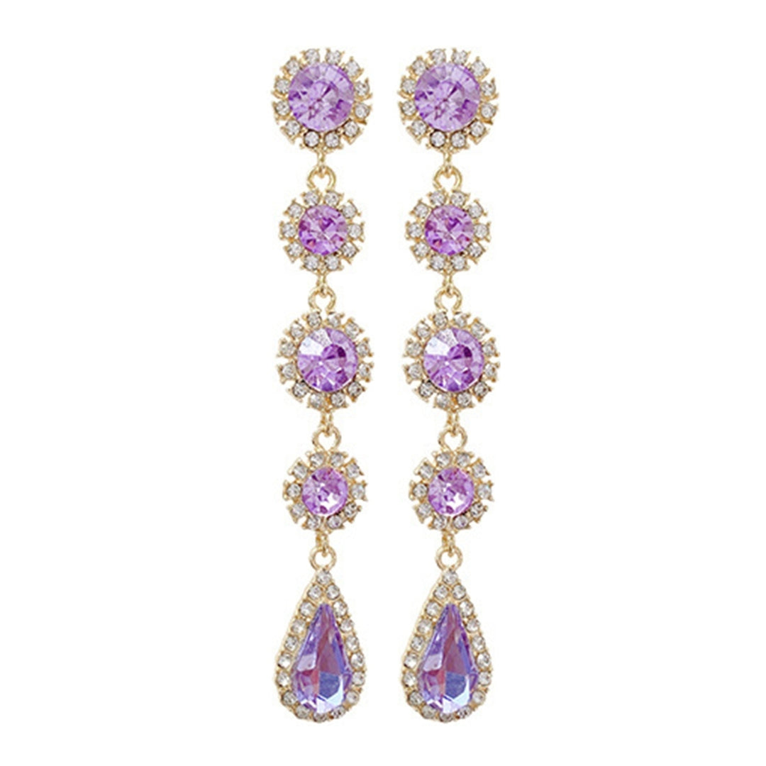 1 Pair Women Earrings Long Sparkling Rhinestone Luxury Dangle Earrings for Prom Image 12