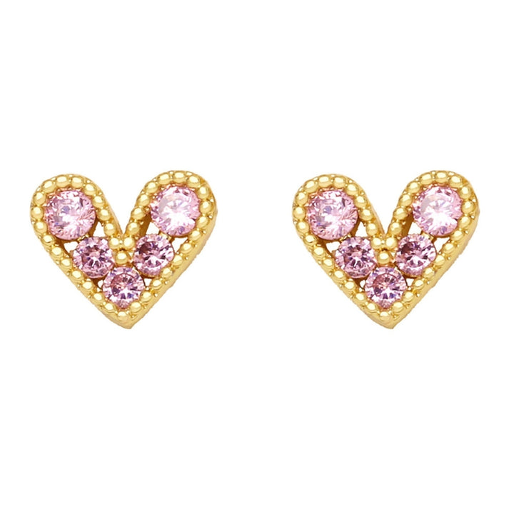 1 Pair Stud Earrings Heart Shape Cubic Zirconia Jewelry Sparkling Long Lasting Earrings for Daily Wear Image 7