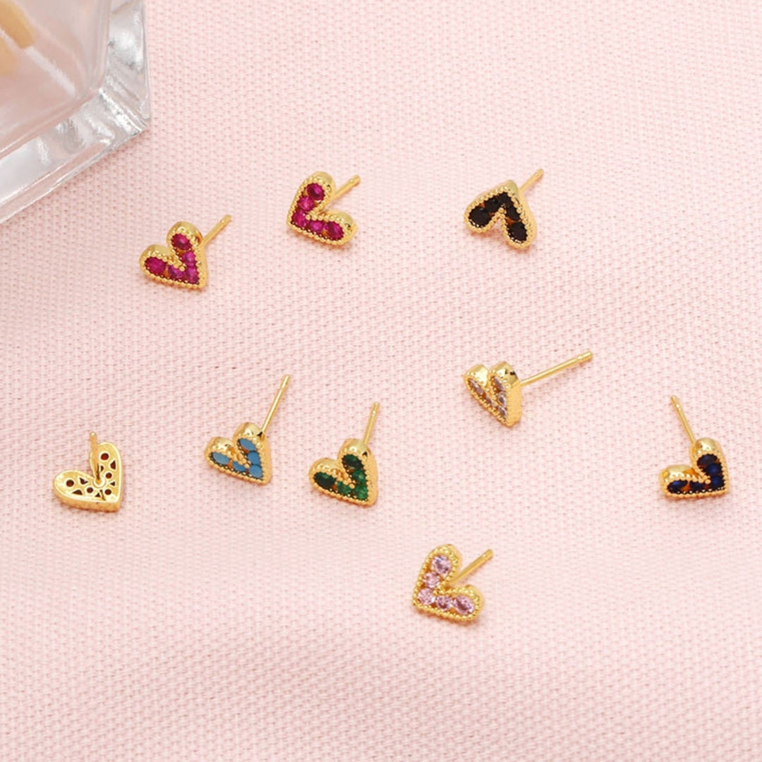 1 Pair Stud Earrings Heart Shape Cubic Zirconia Jewelry Sparkling Long Lasting Earrings for Daily Wear Image 12
