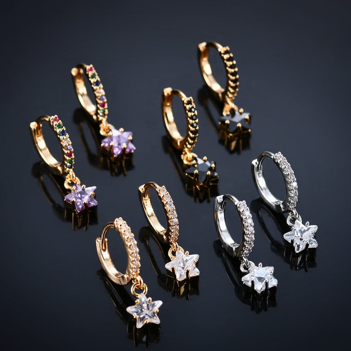 1 Pair Women Earrings Colorful Shiny Cubic Zirconia Star Pendant  Dangle Earrings for Dating Image 1