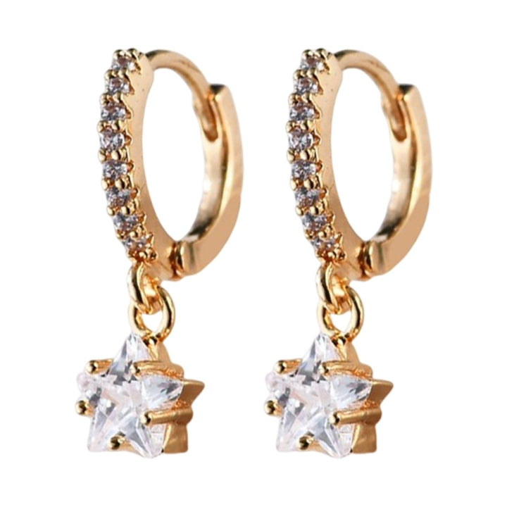 1 Pair Women Earrings Colorful Shiny Cubic Zirconia Star Pendant Dangle Earrings for Dating Image 1