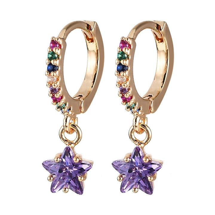 1 Pair Women Earrings Colorful Shiny Cubic Zirconia Star Pendant  Dangle Earrings for Dating Image 1