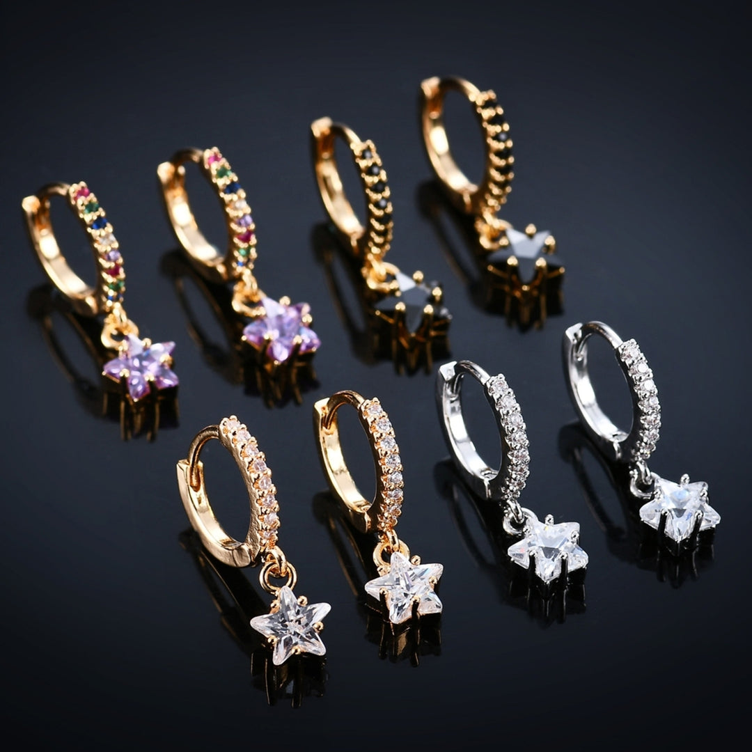 1 Pair Women Earrings Colorful Shiny Cubic Zirconia Star Pendant  Dangle Earrings for Dating Image 6