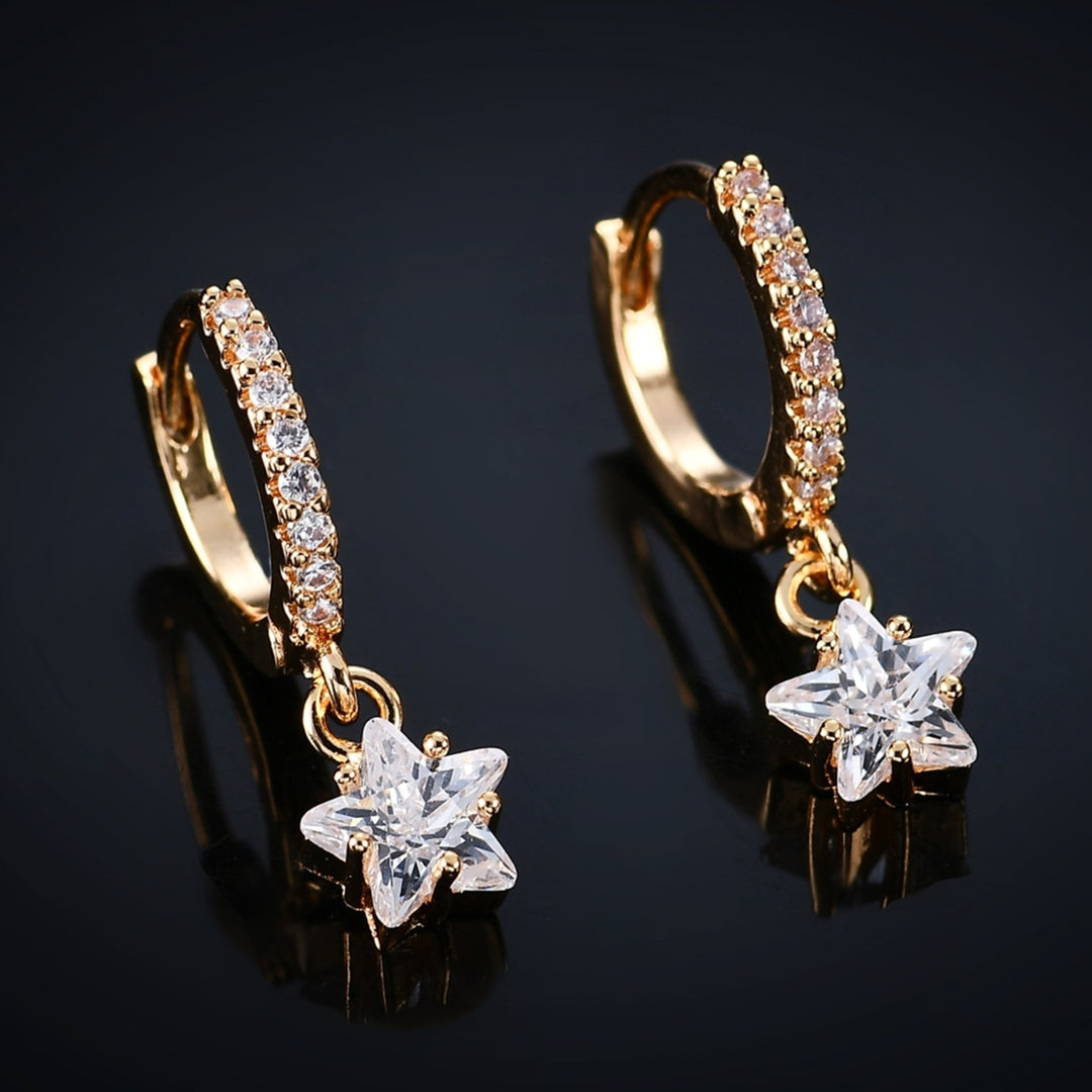 1 Pair Women Earrings Colorful Shiny Cubic Zirconia Star Pendant  Dangle Earrings for Dating Image 7