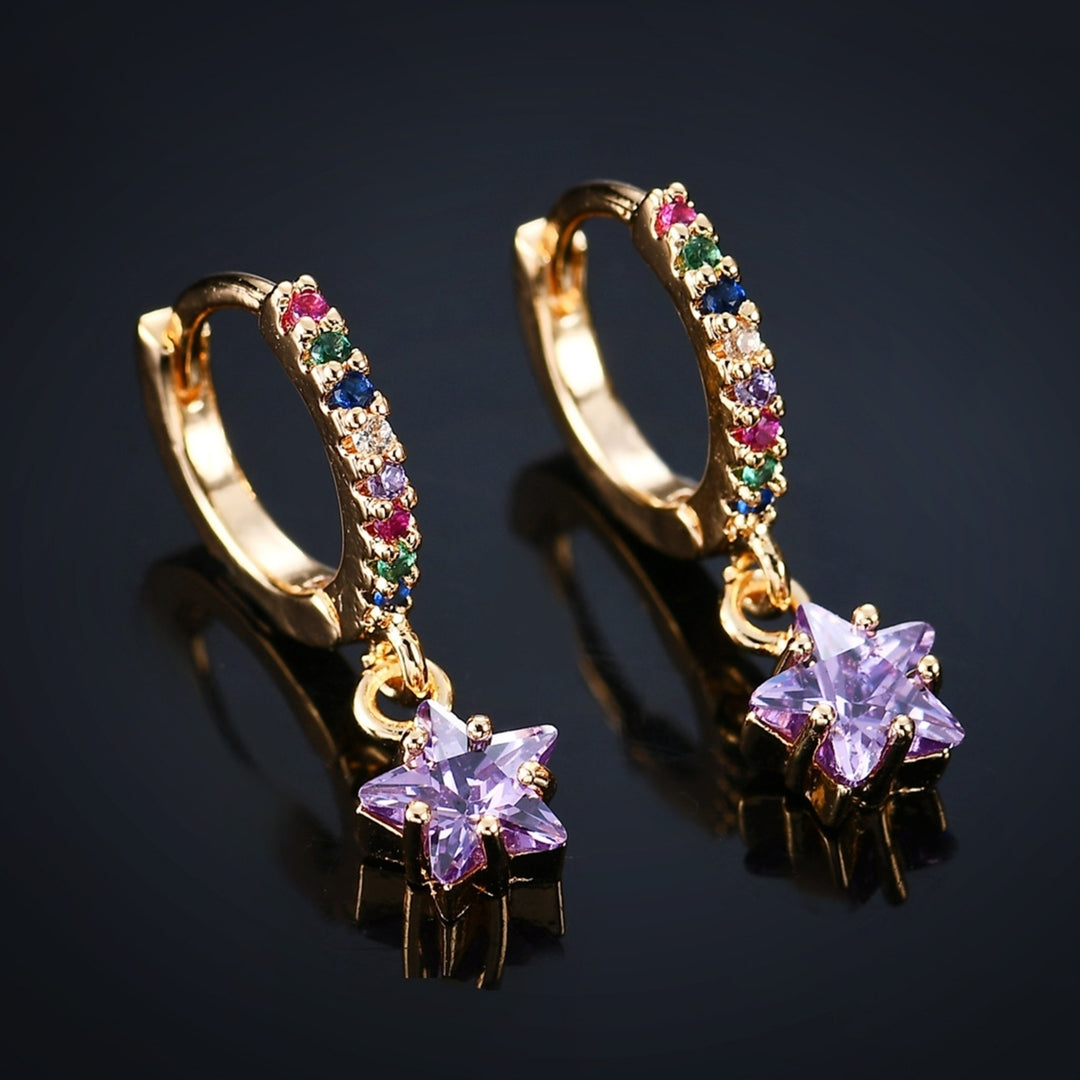1 Pair Women Earrings Colorful Shiny Cubic Zirconia Star Pendant  Dangle Earrings for Dating Image 9