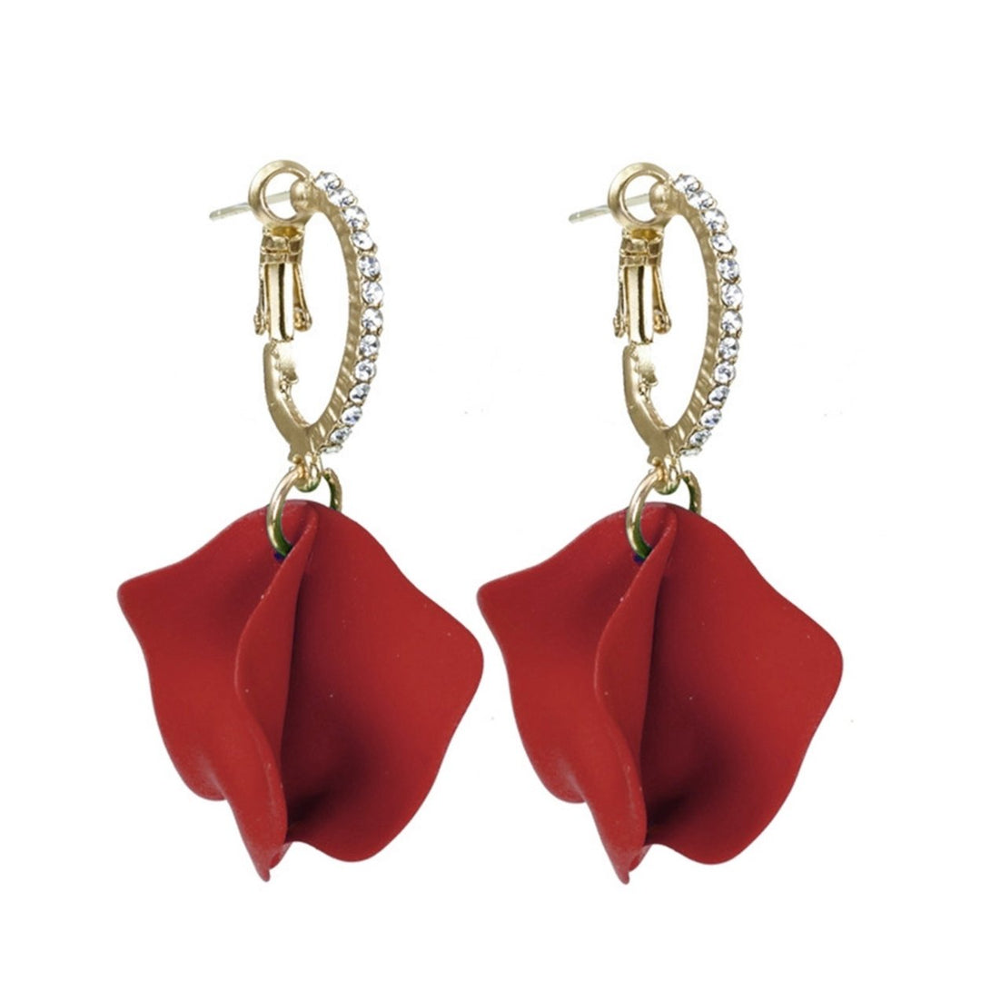 1 Pair Inlaid Pendant Earrings Artistic Rose Flower Petal Hoop Earrings for Gifts Image 2