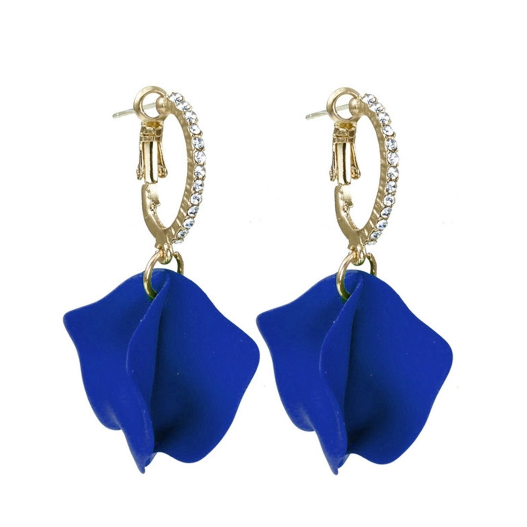 1 Pair Inlaid Pendant Earrings Artistic Rose Flower Petal Hoop Earrings for Gifts Image 3