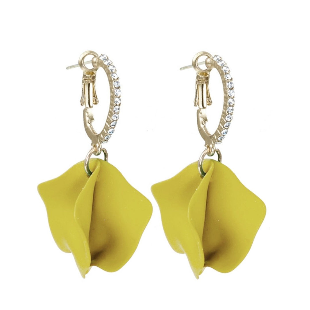 1 Pair Inlaid Pendant Earrings Artistic Rose Flower Petal Hoop Earrings for Gifts Image 4
