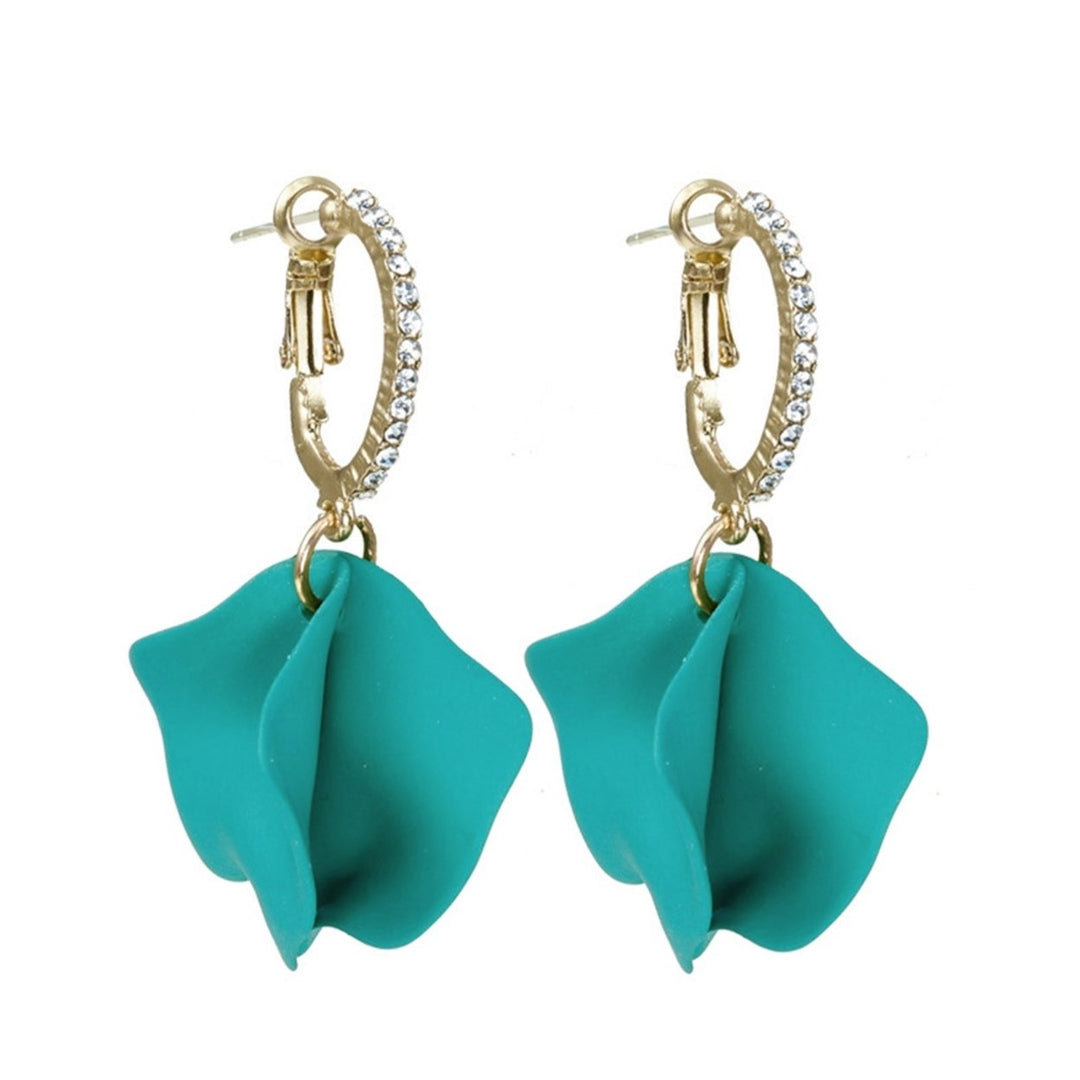 1 Pair Inlaid Pendant Earrings Artistic Rose Flower Petal Hoop Earrings for Gifts Image 6