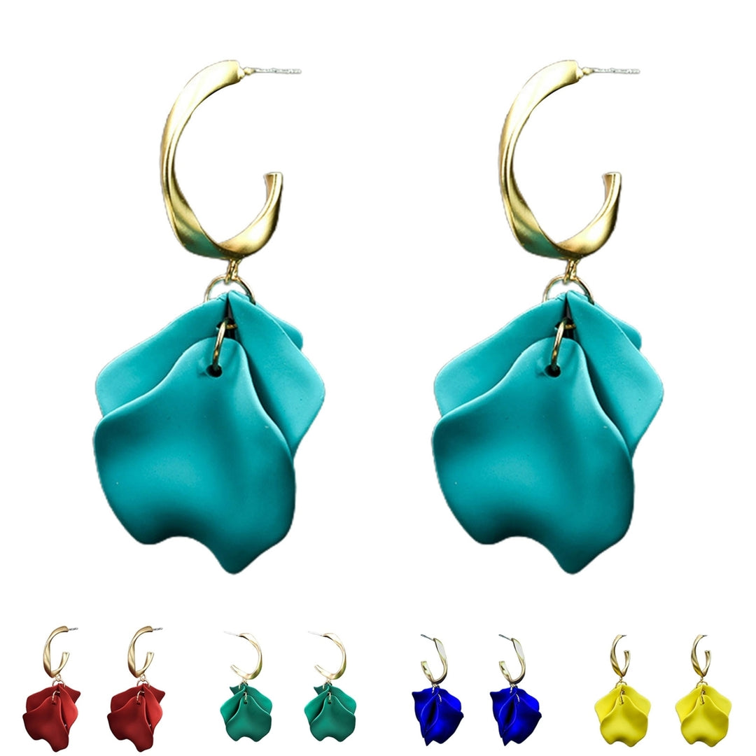 1 Pair Pendant Earrings Sweet Exquisite Piercing Rose Petal Hoop Earrings for Daily Life Image 7