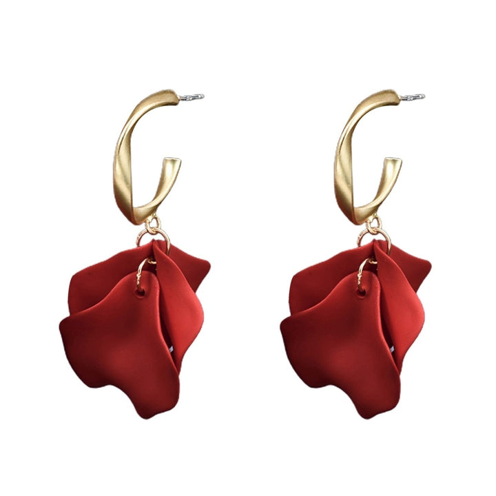 1 Pair Pendant Earrings Sweet Exquisite Piercing Rose Petal Hoop Earrings for Daily Life Image 1
