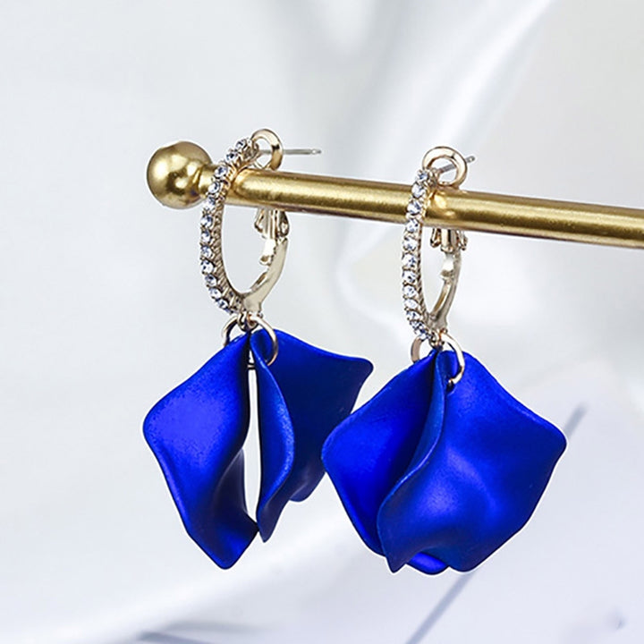 1 Pair Inlaid Pendant Earrings Artistic Rose Flower Petal Hoop Earrings for Gifts Image 8