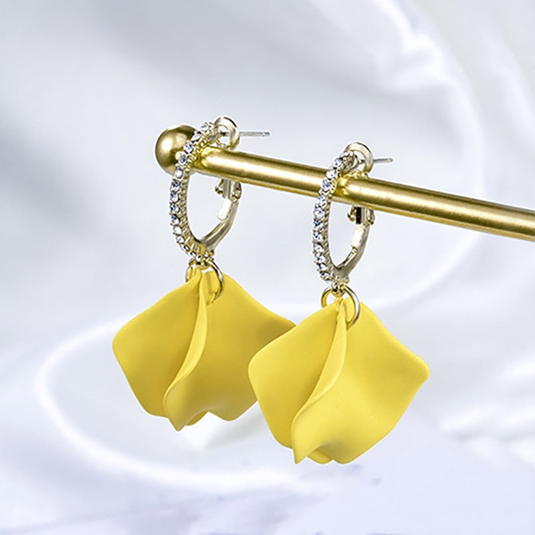 1 Pair Inlaid Pendant Earrings Artistic Rose Flower Petal Hoop Earrings for Gifts Image 9