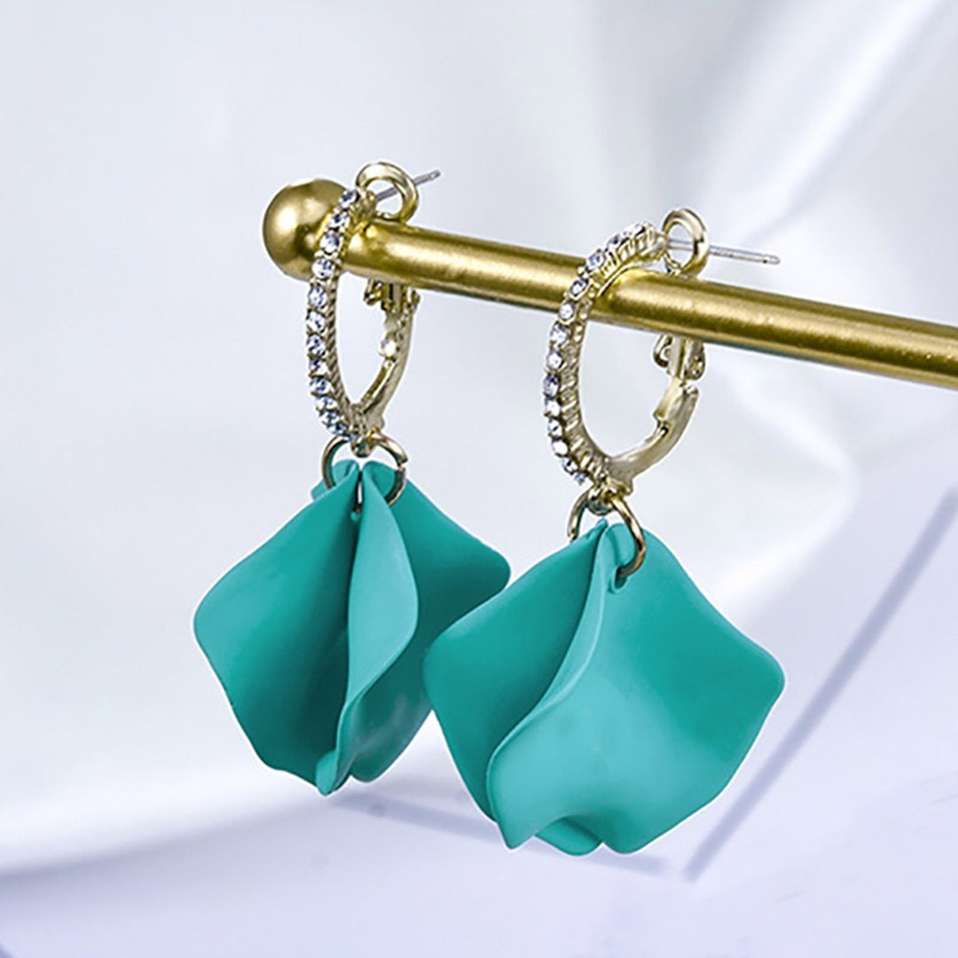 1 Pair Inlaid Pendant Earrings Artistic Rose Flower Petal Hoop Earrings for Gifts Image 10