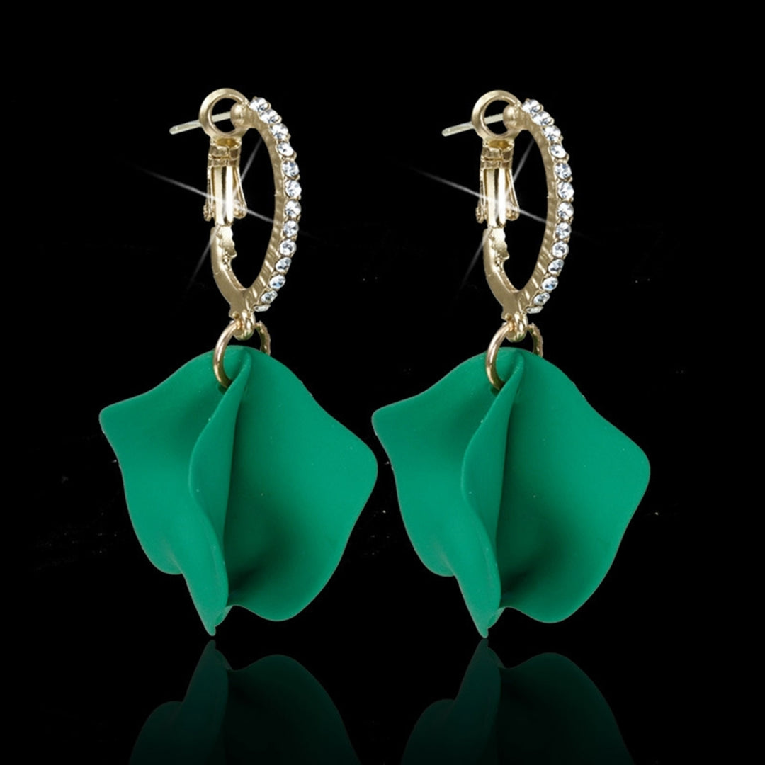 1 Pair Inlaid Pendant Earrings Artistic Rose Flower Petal Hoop Earrings for Gifts Image 12