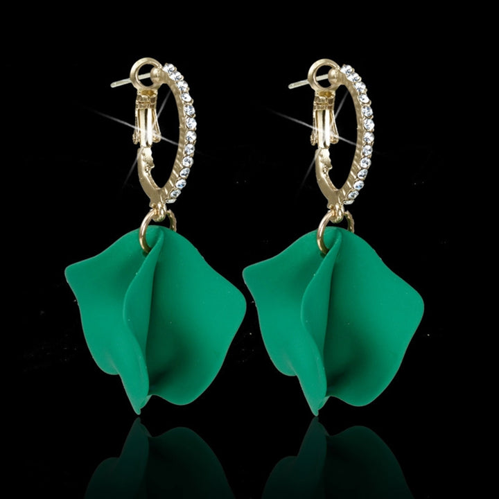 1 Pair Inlaid Pendant Earrings Artistic Rose Flower Petal Hoop Earrings for Gifts Image 12