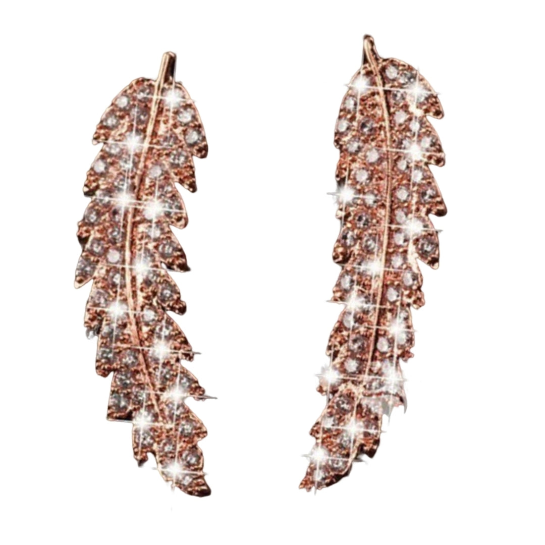1 Pair Women Earrings Leaf Shape Sparkling Cubic Zirconia Exquisite Lady Earrings for Gift Image 2