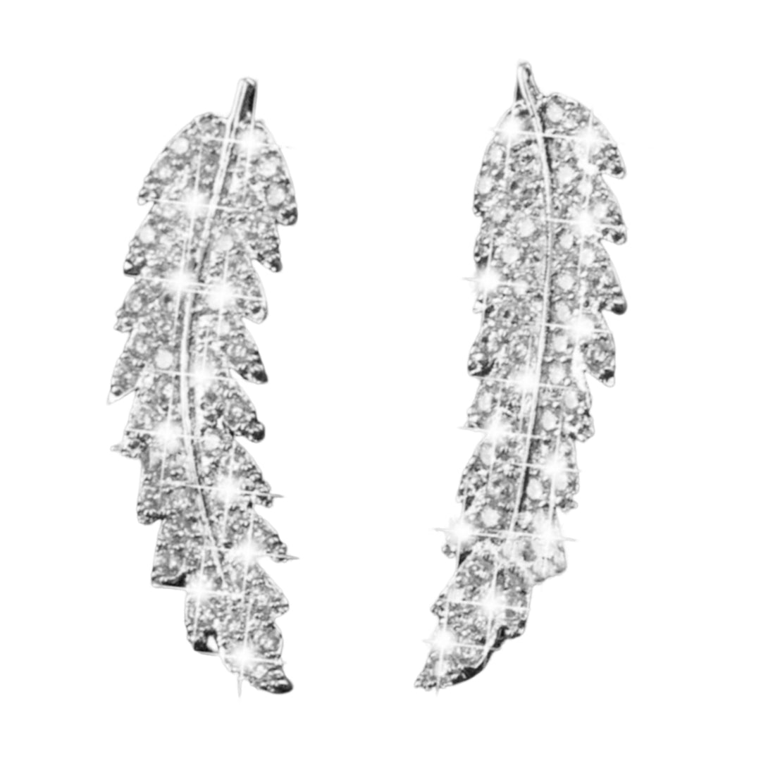 1 Pair Women Earrings Leaf Shape Sparkling Cubic Zirconia Exquisite Lady Earrings for Gift Image 3