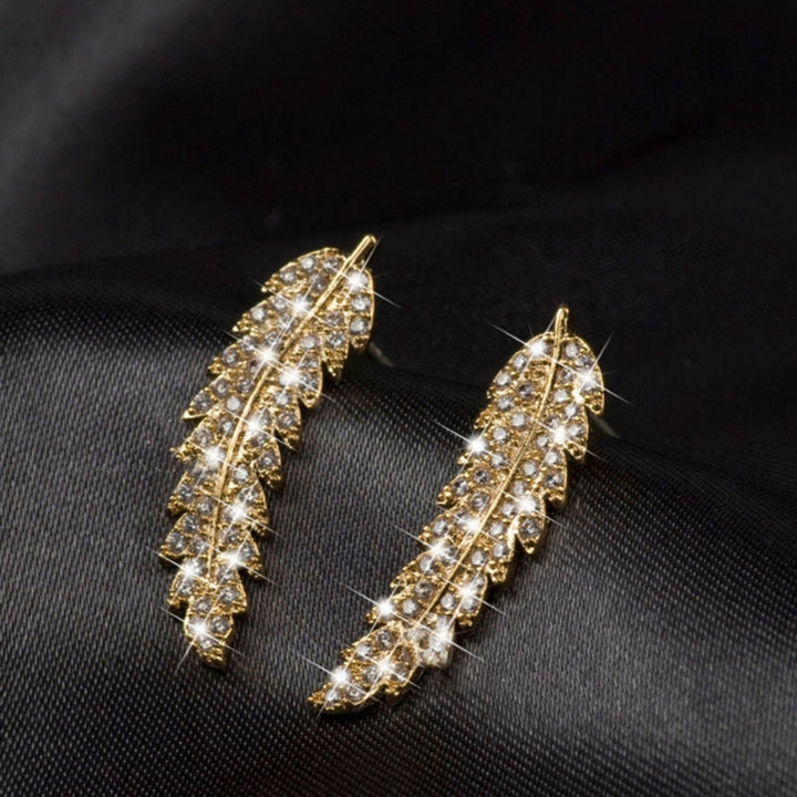 1 Pair Women Earrings Leaf Shape Sparkling Cubic Zirconia Exquisite Lady Earrings for Gift Image 6