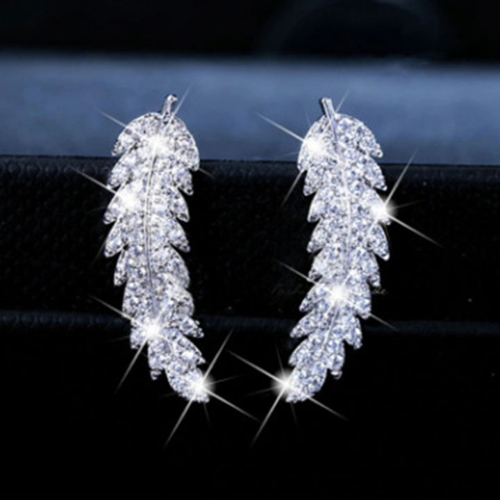 1 Pair Women Earrings Leaf Shape Sparkling Cubic Zirconia Exquisite Lady Earrings for Gift Image 7