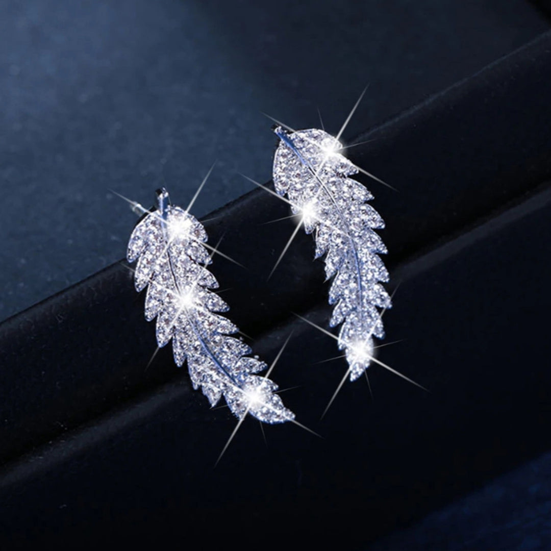 1 Pair Women Earrings Leaf Shape Sparkling Cubic Zirconia Exquisite Lady Earrings for Gift Image 8