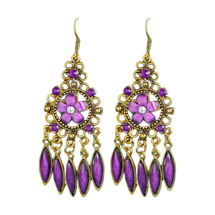 1 Pair Women Earrings Flower Shape Tassel Shiny Rhinestone Drop Earrings for Prom Image 3