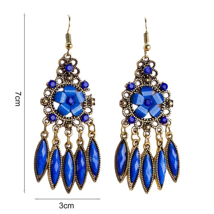 1 Pair Women Earrings Flower Shape Tassel Shiny Rhinestone Drop Earrings for Prom Image 12