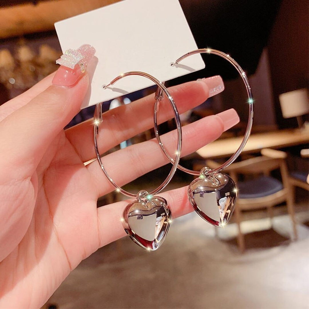 1 Pair Hoop Earrings Round Heart Pendant Plated Jewelry Exaggerated Fashion Appearance Dangle Earrings for Prom Image 7
