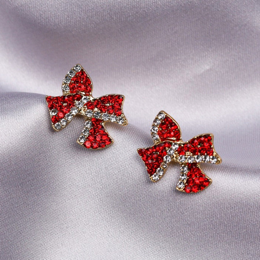 1 Pair Stud Earrings Bow Shape Rhinestones Jewelry Sweet Long Lasting Ear Studs for Daily Wear Image 1