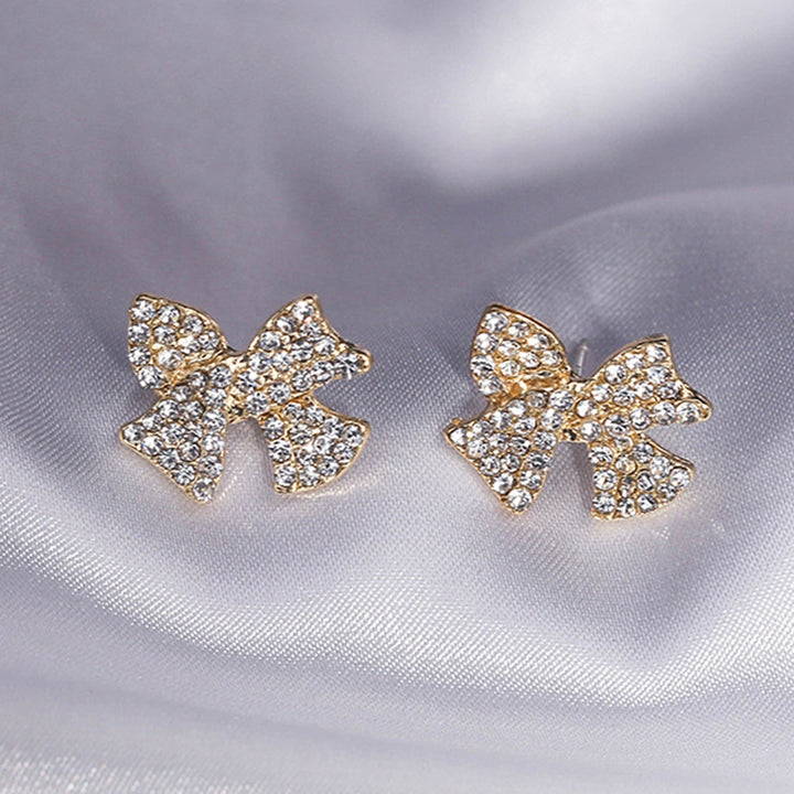 1 Pair Stud Earrings Bow Shape Rhinestones Jewelry Sweet Long Lasting Ear Studs for Daily Wear Image 2