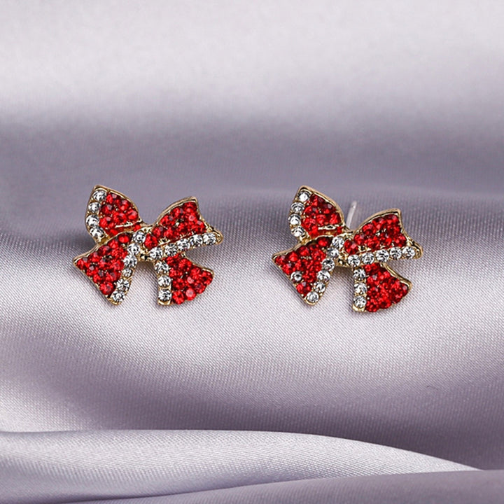 1 Pair Stud Earrings Bow Shape Rhinestones Jewelry Sweet Long Lasting Ear Studs for Daily Wear Image 3