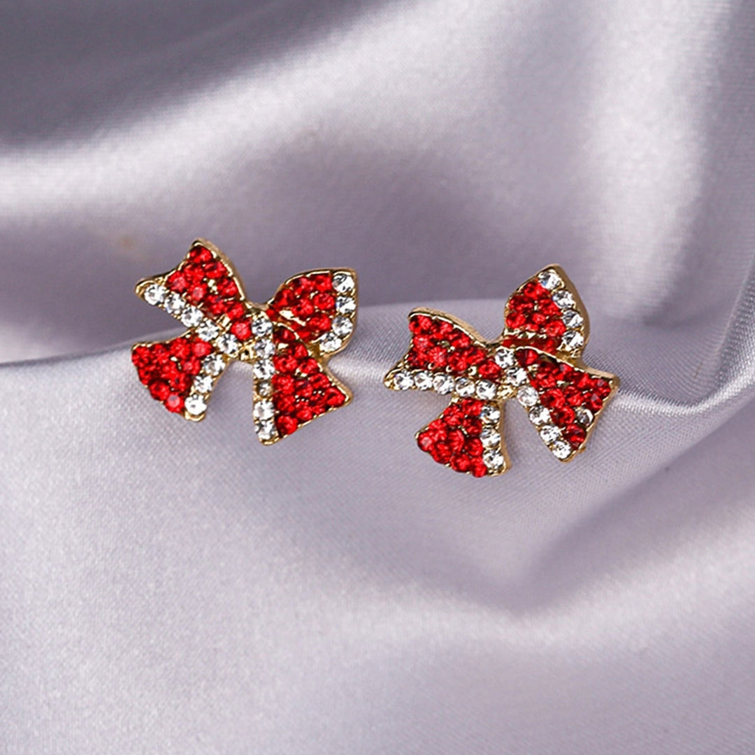 1 Pair Stud Earrings Bow Shape Rhinestones Jewelry Sweet Long Lasting Ear Studs for Daily Wear Image 4