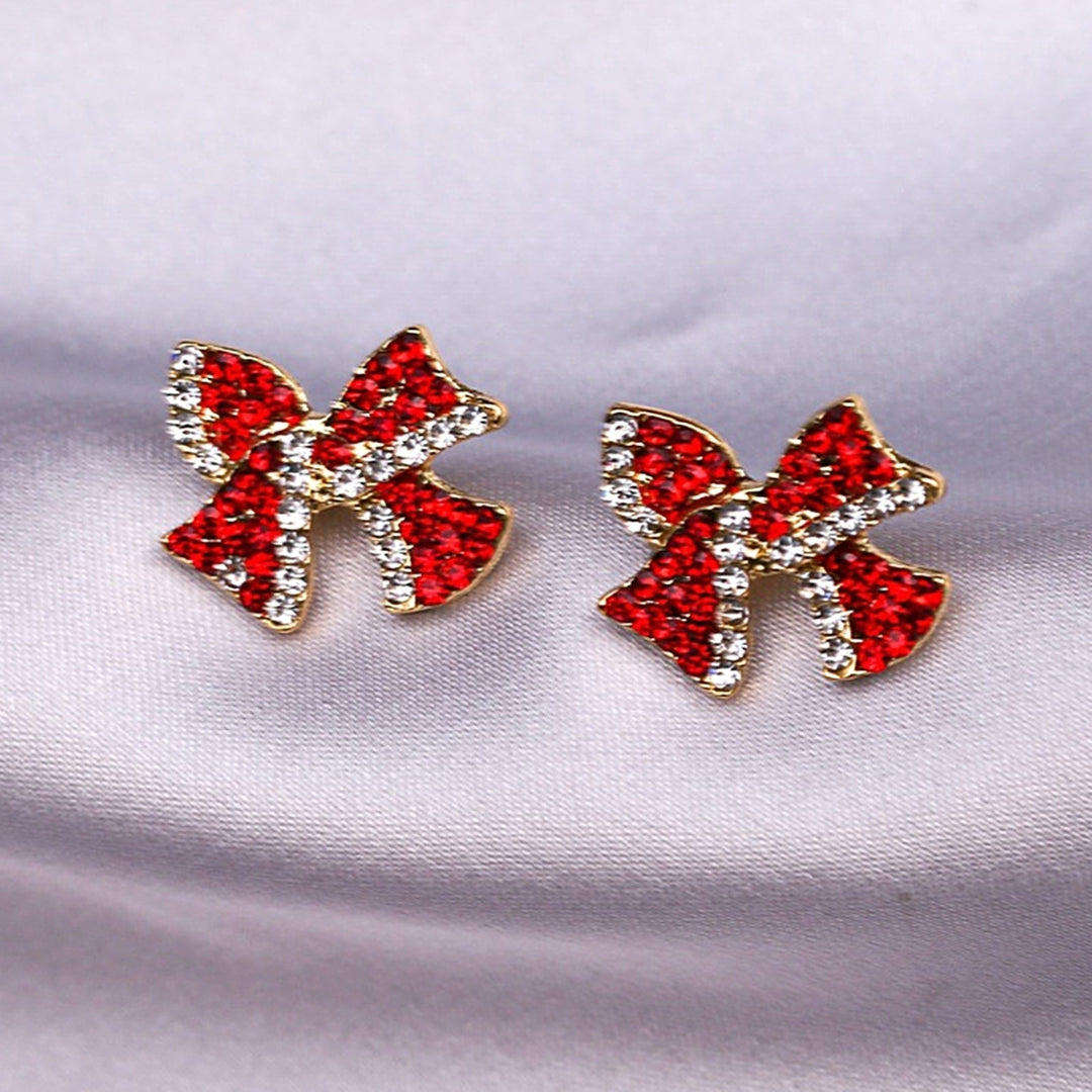 1 Pair Stud Earrings Bow Shape Rhinestones Jewelry Sweet Long Lasting Ear Studs for Daily Wear Image 7