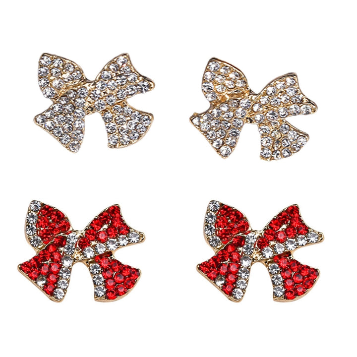 1 Pair Stud Earrings Bow Shape Rhinestones Jewelry Sweet Long Lasting Ear Studs for Daily Wear Image 8