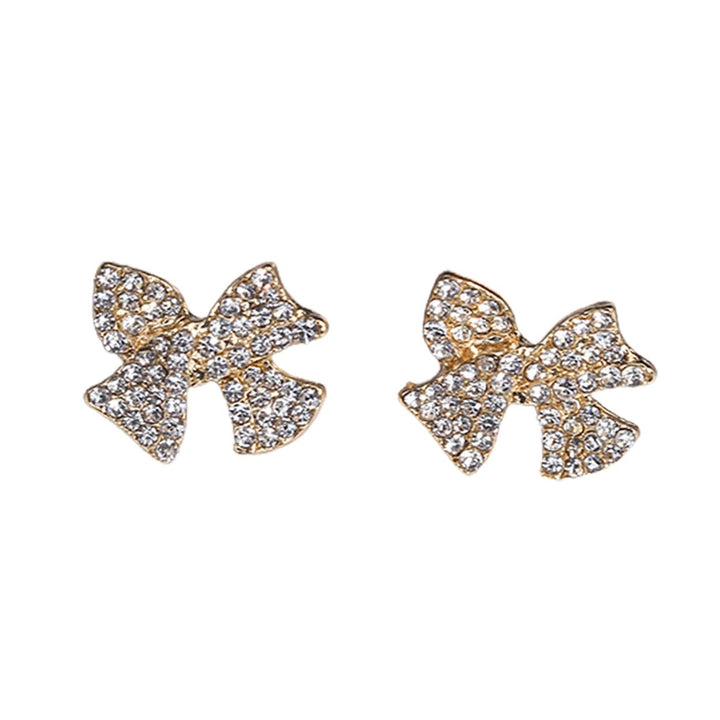 1 Pair Stud Earrings Bow Shape Rhinestones Jewelry Sweet Long Lasting Ear Studs for Daily Wear Image 9
