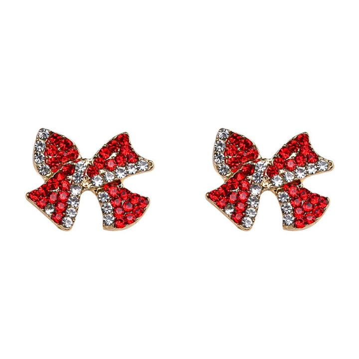 1 Pair Stud Earrings Bow Shape Rhinestones Jewelry Sweet Long Lasting Ear Studs for Daily Wear Image 10