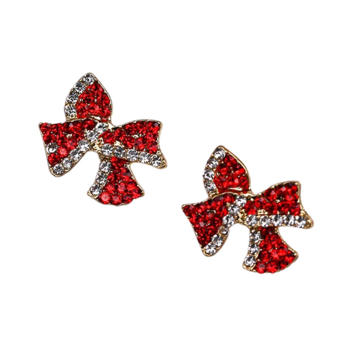 1 Pair Stud Earrings Bow Shape Rhinestones Jewelry Sweet Long Lasting Ear Studs for Daily Wear Image 11