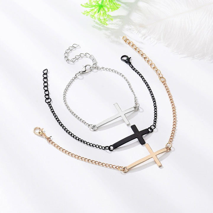 Women Punk Style Simple Design Cross Pendant Bracelet Bangle Fashion Jewelry for Daily Wear Image 2