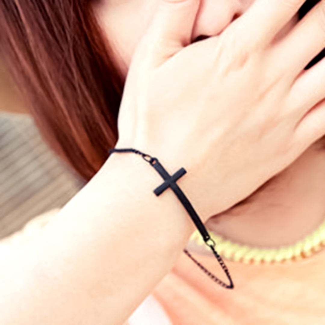 Women Punk Style Simple Design Cross Pendant Bracelet Bangle Fashion Jewelry for Daily Wear Image 3