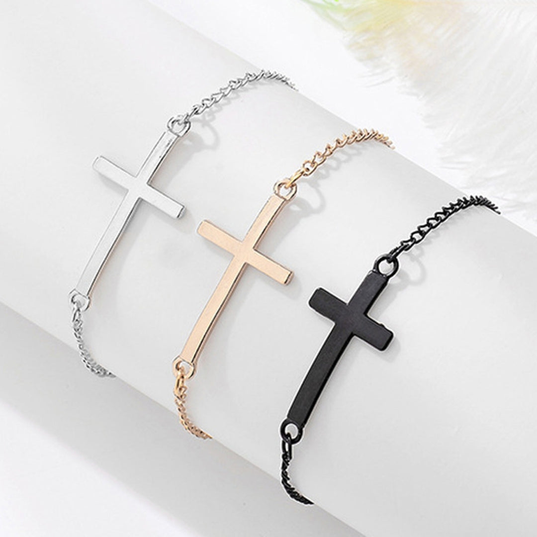 Women Punk Style Simple Design Cross Pendant Bracelet Bangle Fashion Jewelry for Daily Wear Image 4