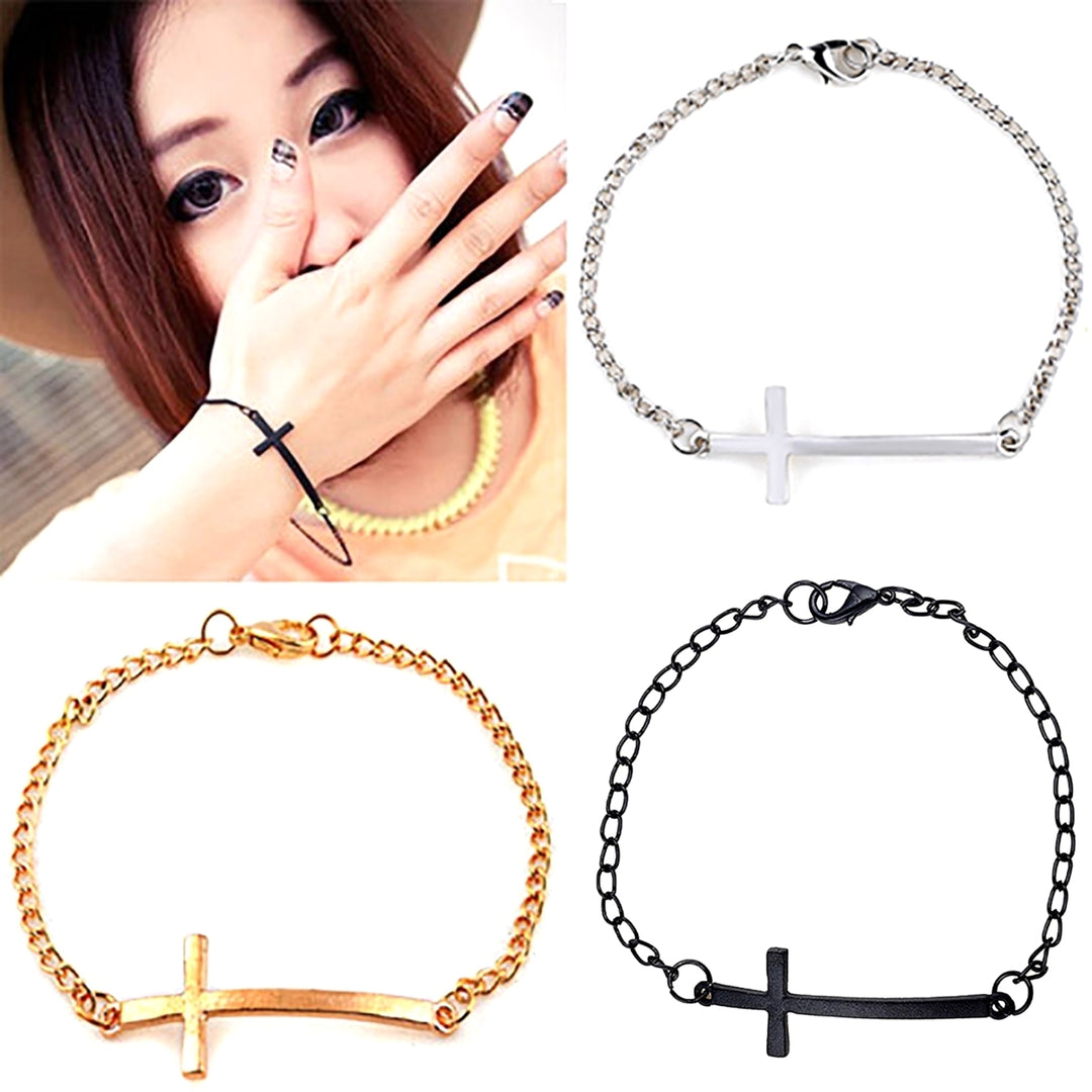 Women Punk Style Simple Design Cross Pendant Bracelet Bangle Fashion Jewelry for Daily Wear Image 6