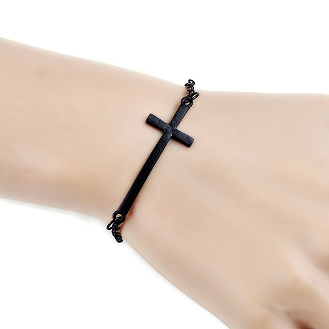 Women Punk Style Simple Design Cross Pendant Bracelet Bangle Fashion Jewelry for Daily Wear Image 7