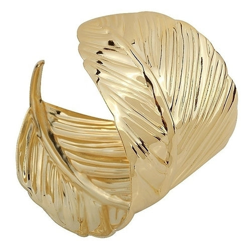 Womens Fashion Bangle Wide Cuff Opened Metal Leaf Shape Bracelet Jewelry Image 2