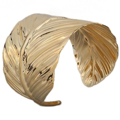 Womens Fashion Bangle Wide Cuff Opened Metal Leaf Shape Bracelet Jewelry Image 4